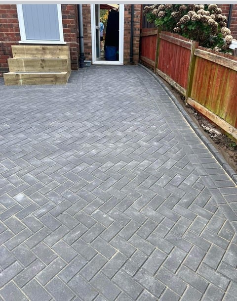 Herringbone patio with brick wall